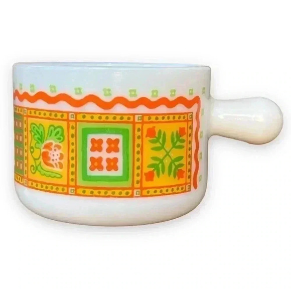 1970´s Avon mod patchwork print milk glass soup mug/trinket dish/shaving mug - Picture 3 of 6
